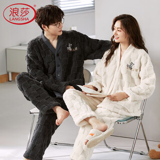 Langsha couple pajamas autumn and winter coral velvet plus velvet thickened men and women warm and wearable cartoon home 2-piece set line bear l women's style