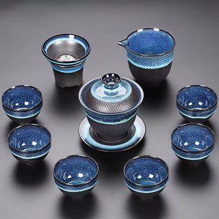 Yusenyi high-end kiln transformed tea set small set household ceramic tureen kung fu teapot teacup reception guest starry sky tureen 10-piece set without gift box