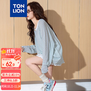 Tangshi 2025 autumn women's round neck striped long sleeve t-shirt