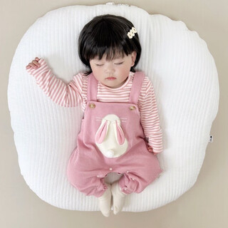 婴儿衣服女宝宝秋装连身抱婴袋裤公主超萌条纹T恤两件式套装网红 粉色小兔抱婴袋裤【两件套】 73