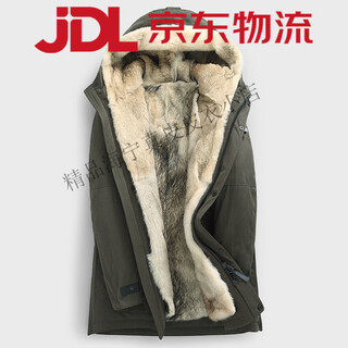 Winter new men's fur all-in-one fur mid-length parka jacket thickened coat jacket warm and high military green l 48