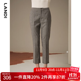 Landi checked wool suit pants women's new winter dark gray slim fit pants trousers gray brown l