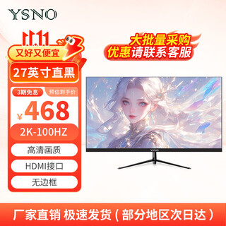 亚胜诺（YSNO）显示器电脑27英寸 高清电影屏幕 办公显示屏便携 电竞游戏屏 节能液晶屏2K 27英寸2k100hz直面黑色