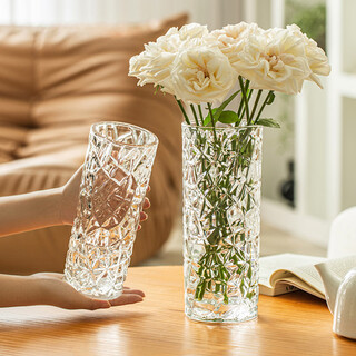 Jin longxing light luxury glass transparent vase large-diameter ornaments living room flower arrangement creative art hydroponic water-cultured roses and tulips