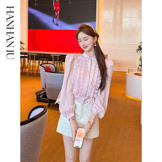 Bequeenstory political and legal beauty light luxury fashion romantic elegant slim french palace style short shirt evening primrose powder m 100~120jin jin is equal to 0.5 kg