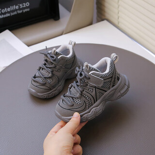 Terranis' same-quality children's trendy shoes, boys' daddy shoes, soft-soled little girls' shoes, 1-5 years old, one and a half years old, autumn baby, gray soft non-slip mesh shoes 22
