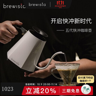 Brewista fifth-generation fast-brew coffee pot, intelligent temperature-controlled hand brewing kettle, household stainless steel slender mouth teapot x-pearl white 0.8l