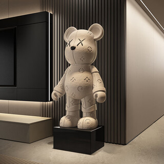 Dyed spring violent bear floor-standing decoration large large living room tv cabinet decoration light luxury high-end doll housewarming gift large size height 97cm beige + black square bottom