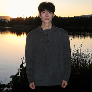 Bomp american henry collar sweater men's winter cleanfit lazy style thickened sweater-like warm top 3531 dark gray m m