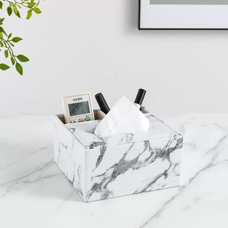 Yusenyi leather tissue living room home hotel paper box civilian remote control multi-function hotel storage box customized logo leather marble square box