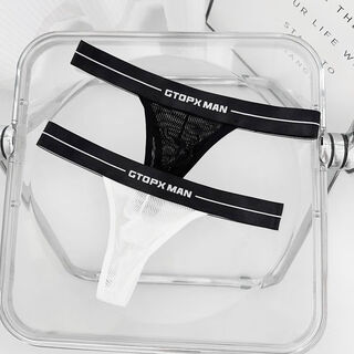 Gtopx mangtopxman 2-pack men's underwear thong single sexy low-waisted mesh thin ice silk solid color triangle black + white l