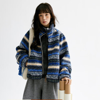 Le bemio line drawing studio austrian tart roll abstract sandwich cake printed silhouette loose lamb wool thickened short jacket design and color pre-sale s