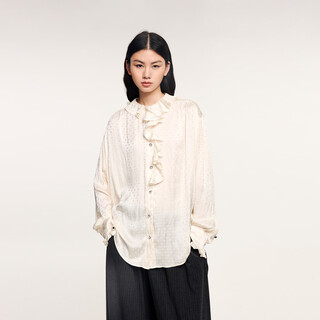 Uooyaa/wuya 2025 winter new style fantasy city ruffled jacquard shirt beige s