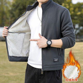 Men's velvet jacket autumn and winter casual versatile stand-up collar jacket cgf long-sleeved stand-up collar jacket jd gray plus velvet l recommended 120-135 jin jin equals 0.5 kg