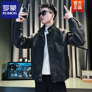 Romon spring and autumn style handsome street leather men's motorcycle leather jacket 2026 new slim fit korean style jacket black spring and autumn style m recommended 85~110 jin jin equals 0.5 kg
