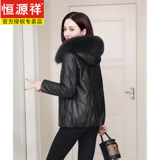 Hengyuanxiang genuine leather down jacket short leather jacket women 2025 winter new haining sheepskin real fox fur collar thickened jacket black hooded original quality l 165 100-110jin jin is equal to 0.5 kg