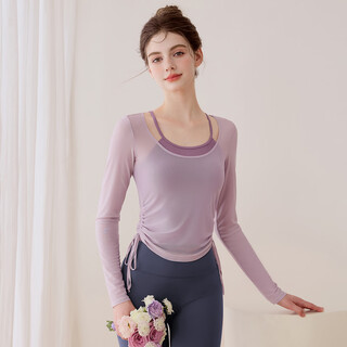 Lululmcctn long-sleeved yoga top for women 2025 new pilates professional training sports running fitness suit hyacinth purple long sleeve + lotus purple vest s