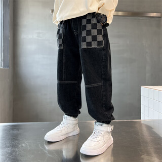 男童网红炸街牛仔裤2025新款儿童秋季裤子中大童春秋潮酷百搭长裤 黑色春秋薄款 cm 110