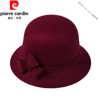 Pierre cardin (pierre cardin) french imported quality autumn and winter women's hats bowler hat woolen women's basin hat fashion hat round hat winter women's hair ball three-leaf camel color adjustable