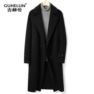 Guhelun double-sided cashmere long coat for men over the knee loose double-breasted autumn and winter new wool coat for men black s (loose version 110jin jin equals 0.5kg -130jin jin equals 0.5kg)