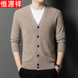 Hengyuanxiang 100% pure wool sweater men's cardigan v-neck knitted jacket dad casual thickened solid color sweater