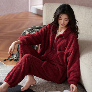 Yalu couple pajamas women's coral velvet autumn and winter plus velvet thickened suit wedding newlywed men's winter red home clothes tm52209 female m yes x