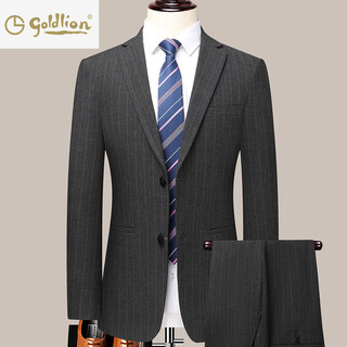 Goldlion g+ men's spring and autumn suit wool business formal suit wedding suit groom 2390 gray vertical strip s 165/84a(46)