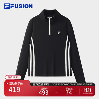Fila fusion fila trendy brand women's knitted long-sleeved shirt 2025 autumn new fashion slim half zipper long t black-bk m 165/84a/m