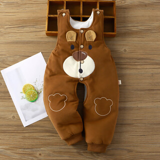 Disney baby overalls for small months, thick cotton autumn and winter cotton pants with crotchless pants for boys and toddlers, winter outerwear, cotton and thickened overalls (brown bear) 90 cm reference (11-18 months)