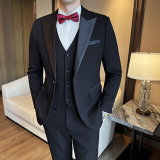 Groom's suit men's suit wedding sense tuxedo korean style business casual double breasted suit 2502 black suit + vest + trousers free white shirt - tie m m90-105jin jin equals 0.5 kg