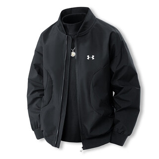 Under armor's new autumn and winter thickened warm baseball collar men's executive jacket loose fashionable casual jacket windproof top trendy black spring and autumn 2xl recommended weight 145-160jin jin equals 0.5 kg