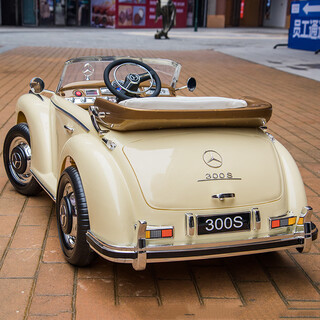 驰哩25款遥控汽车6-14岁大型玩具车电动车四轮超大带宝宝玩儿童电动车 奔驰老爷车-全功能+象牙白 升级蓝牙+摇摆 电力驱动