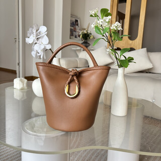 2025 new cross-border braided rope bucket bag, hand-carrying vegetable basket bag, one-shoulder cross-body small bag for women, caramel color-large size 18*30*18cm*