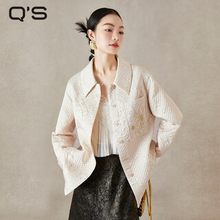 Guoxi (q`s)qs guoxi spring and autumn new lapel quilted cotton embroidered shirt-style jacket embroidered koi light national style loose top trendy beige s