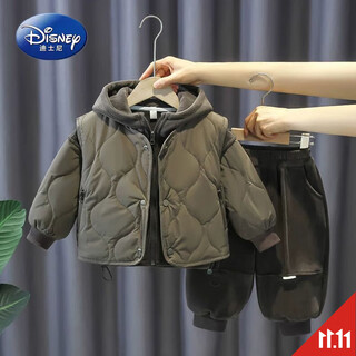Disney boys autumn and winter cotton clothes set 2025 new 1-9 years old children's vest three-piece set winter thickened clothes for outerwear gray winter thickened three-piece set 100