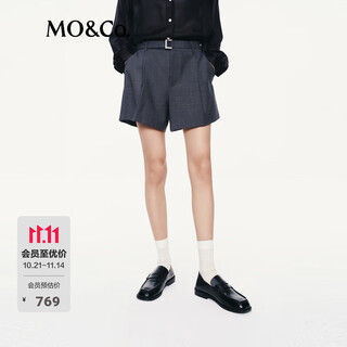 Mo&co. shorts 2025 autumn new arrival stretch sheep wool belt high waist wide leg pants casual pants mbe3sot004 dark pattern gray s /160
