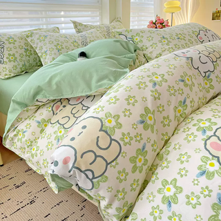 Yusenyi student dormitory simple cartoon three-piece set 3ins style fresh skin-friendly four-piece set for girls and boys 4 children happy babu bed sheet style 1.8m bed four-piece quilt cover 180x220 4-1