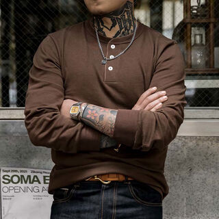 American retro henry collar heavyweight t-shirt 280g thickened long-sleeved bottoming shirt tough guy men autumn and winter ivory white l l