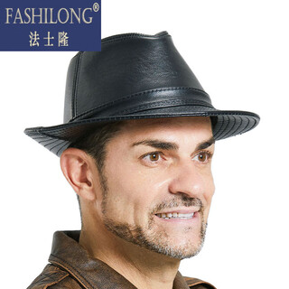 Fassilon genuine leather hat for middle-aged and elderly people in autumn men's beach gentleman british cowhide jazz hat outdoor dad hat black (first layer of cowhide) xl (57-58cm)
