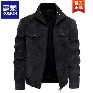 Romon haining's new simulated leather jacket men's stand-up collar business casual versatile trendy handsome leather jacket motorcycle jacket black 9963km m 90-105jin jin equals 0.5 kg