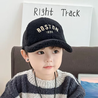U&mudi children's hat autumn and winter baby cap for boys and girls plush baseball cap girls fashion korean style warm hat beige boston 3-6 years old head circumference 48-52cm x one size fits all (unisex)