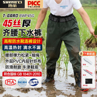 Shengli waders, half-length waterproof pants, waterproof fish pants, men's pvc wading pants, rain pants, 45 silk green, size 42, 1 piece bwp45g