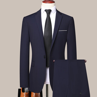 Less is more lilang single button men's business suit slim fit civil servant formal wedding banquet suit two-piece navy blue 2xl 185-36