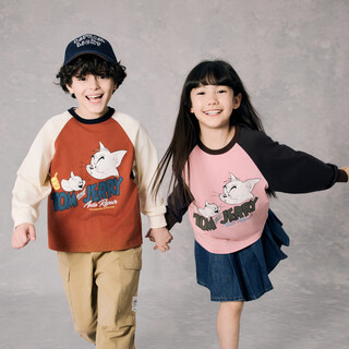M.latin tom and jerry 25 autumn contrast color raglan sleeve antibacterial long sleeve t-shirt 635616030d pink 100
