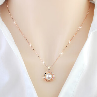 Junshi mid-autumn festival good quality pearl pendant 18k necklace for women s silver plated rose gold temperament for women + gift box golden pearl necklace + gift box