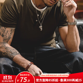 Madden workwear henley short-sleeved men's summer and autumn heavyweight pure cotton breathable half-sleeved bottoming shirt american retro men's t-shirt army green s