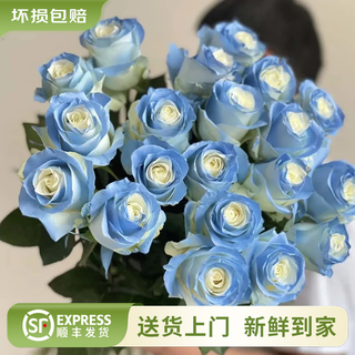 Yunnan flowers wholesale quality rose lily water fresh cut flowers for girlfriend birthday gift source straight hair crushed ice blue (spray color) - 20 pieces, choose 2 pieces, no shipping fee