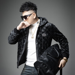 Royal palm polo sports club high-end jacket men's winter wear trendy brand cotton gold velvet hooded jacket men's new casual and warm black (cotton) 2xl (155-165jin jin equals 0.5 kg)