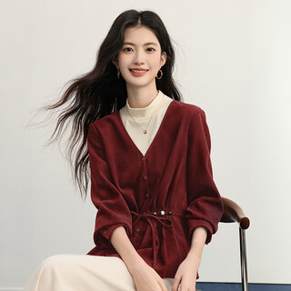 Sllsky stacked fake two-piece brushed shirt 2025 autumn and winter new beaded waist slimming half turtleneck top retro red 2xl