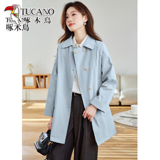 Woodpecker windbreaker jacket for women 2025 spring and autumn new style this year's popular mid-length pure cotton workwear versatile spring top smoke gray blue m 95-110jin jin equals 0.5 kg